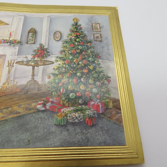 Vintage Christmas Tree Fireplace Room Setting Scene Nostalgic Festive Postcard - Picture 2 of 10